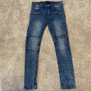 Waimea Jeans Mens Denim Blue Skinny Fit Moto Biker Pants *READ FULL DESCRIPTION*